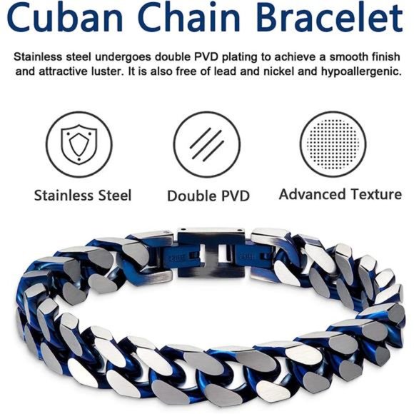 Bracelets for Men-Stainless Steel Fold Over Clasp Cuban Chain Mens Bracelet - Picture 6 of 6